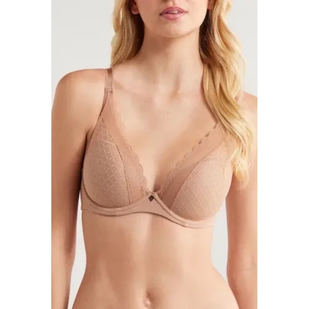 NEW $88‎ Chantelle [ 34DDD ] Norah Chic Underwire Plunge Bra in Tan Nude U1831
